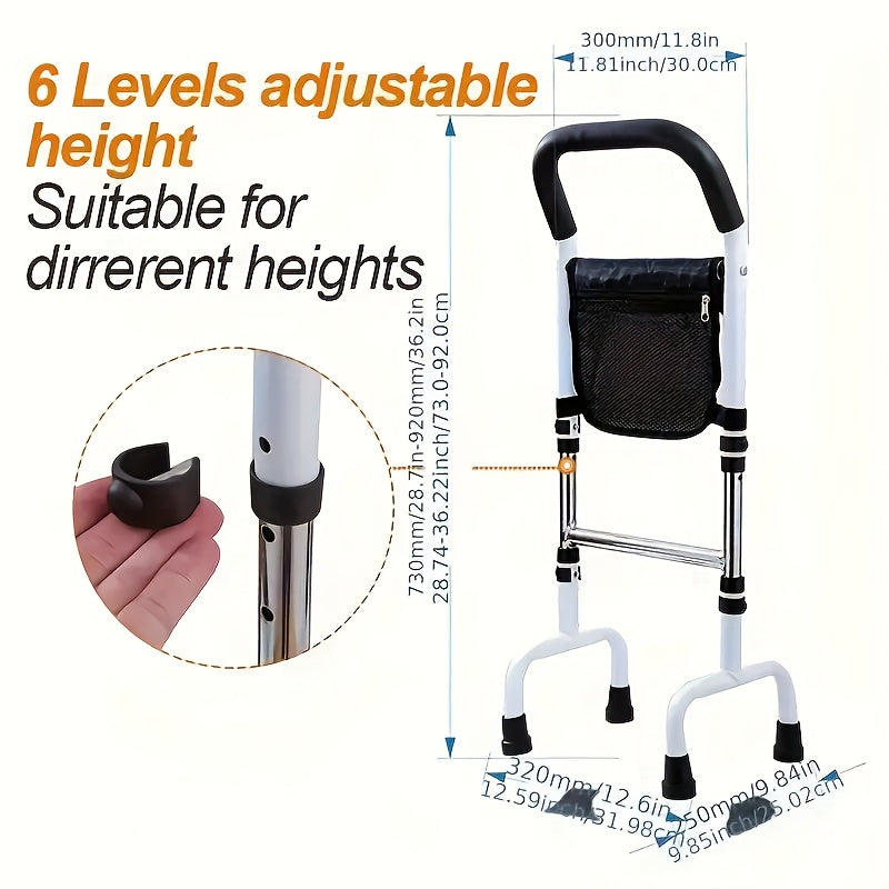 12.4 X 16.54 X 4.92 Inches, 1pc Koociri Easy Bed Rail - Adjustable Walking Aid, Strong Coated Steel Frame, Multiple Grips For Optimal Support, Suitable For Elderly/Adults, Home Bed Use