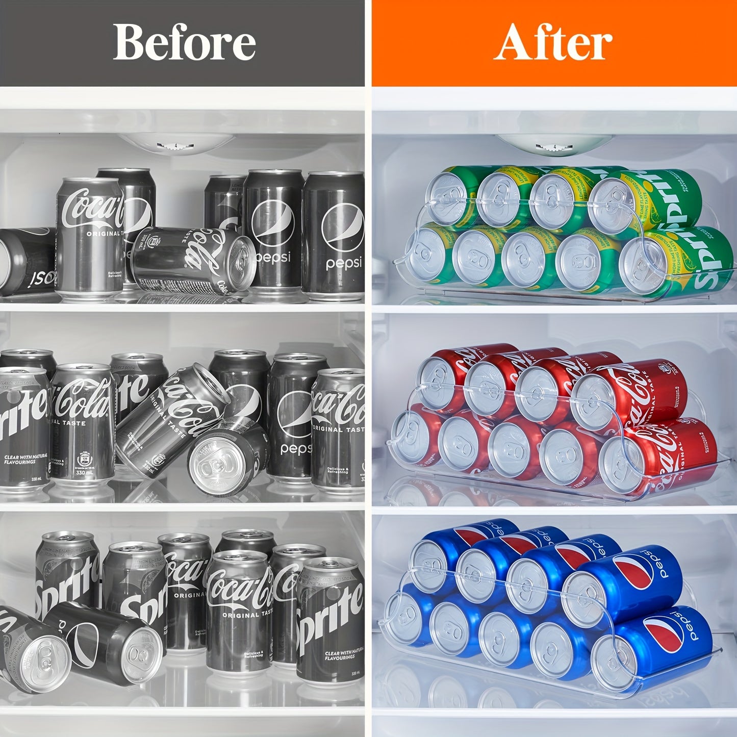4pcs Clear PET Soda Can Organizer for Fridge & Pantry - BPA-Free, Shatterproof Beverage Holder, Fits 9 Cans Each - Space-Saving Refrigerator Storage Solution for Soda, Beer & More, Easy-Access Design with Anti-Skid Base, Frid