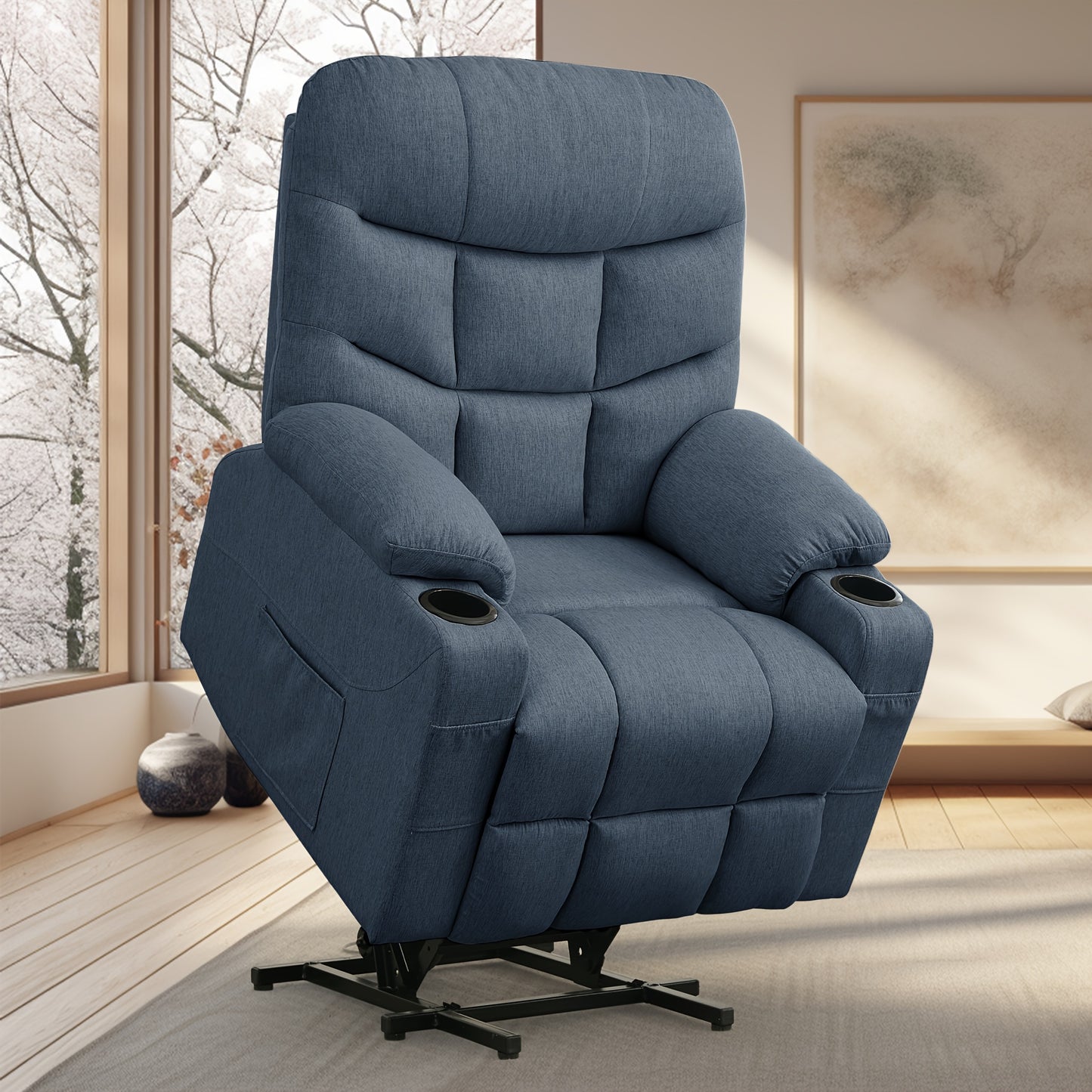 Korser, Electric Recliner with Massage And Heating Function, Lifting Electric Recliner with Remote Control And Cup Holder In The Living Room, Linen Material, Gifts for The Elderly, Holiday Gifts, Suitable for Living Room And