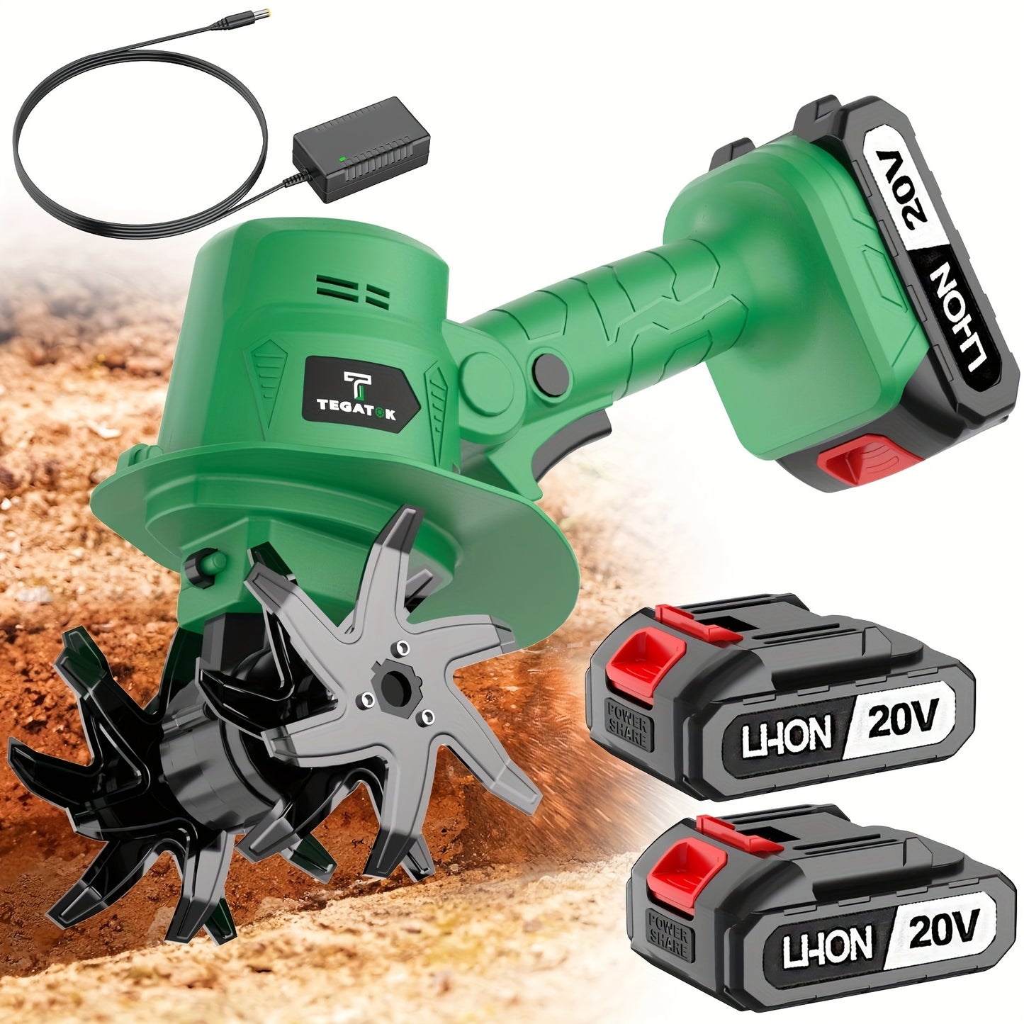 20V Cordless Tiller Cultivator Garden Portable Lightweight Handheld 9 Inch Width