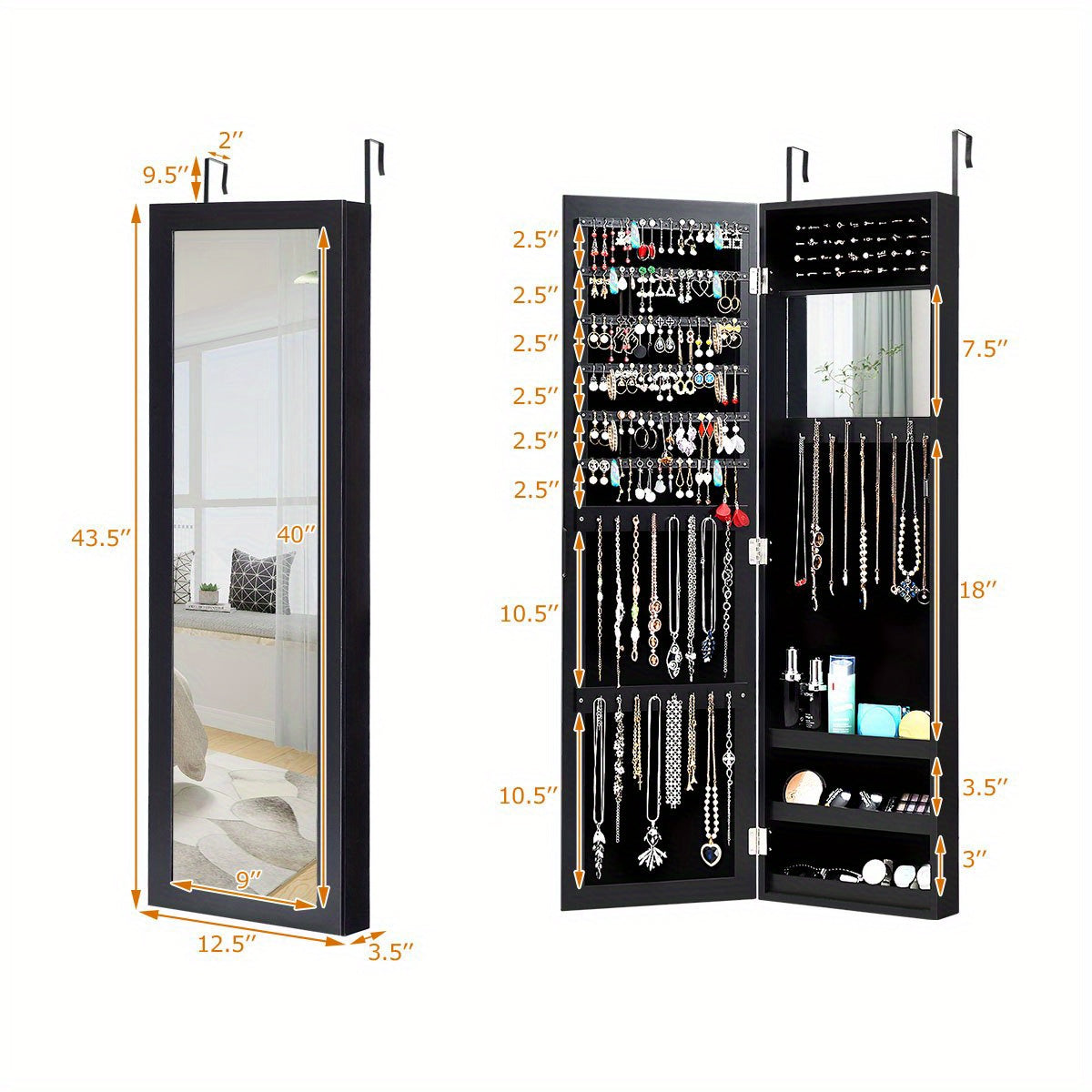 COSTWAY Jewelry Armoire Wall Mounted Cabinet With Full Length Mirror