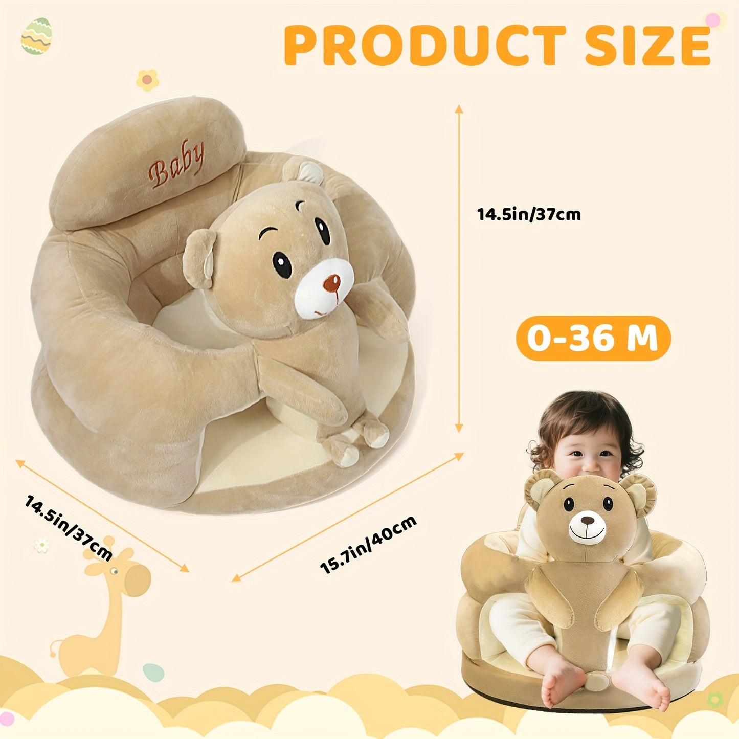 Baby Sit Up Chair Plush Teddy Bear Design Adjustable Height