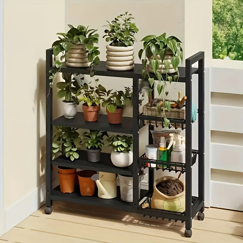 Movable 4-Tier Adjustable Kitchen Storage Rack With Wheels And Wire Baskets
