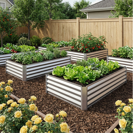 Metal Raised Garden Bed Galvanized Outdoor Planter 4x2x1ft 6x3x1ft 8x4x2ft Herbs