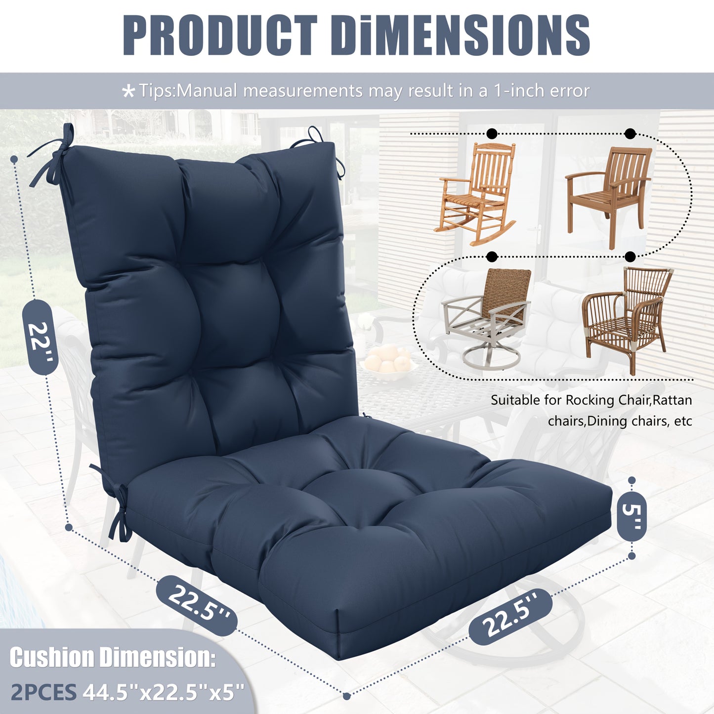 Set of 4 Outdoor Swing Cushions 22.5x22.5 Inches Waterproof All Season