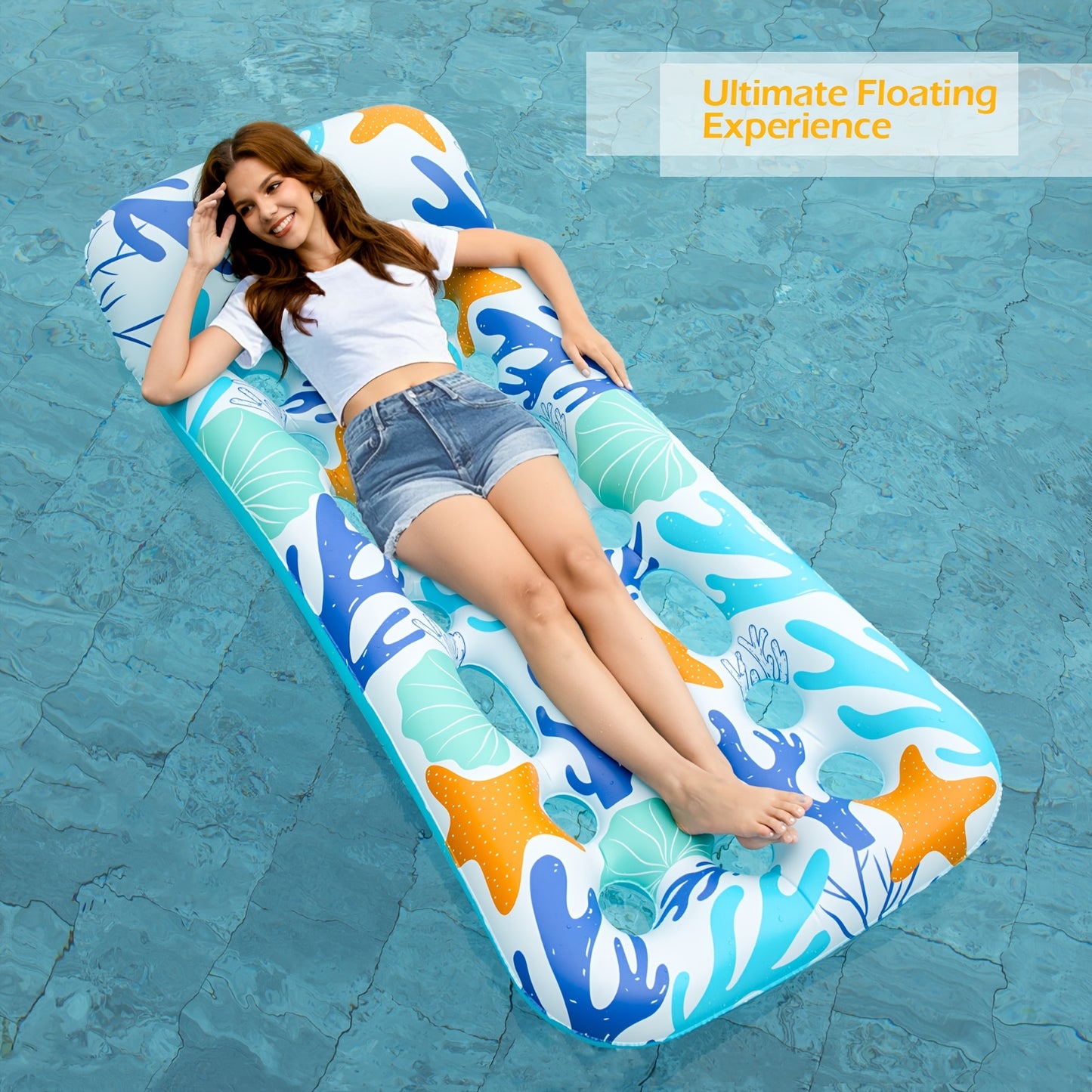 Jasonwell Inflatable Pool Float Lounge - 2pcs Floaties Rafts for Adults Floating Lounger Sun Tanning Floats Cool Water Floaty Swimming Lake Beach Party Toys (BlueBeige)