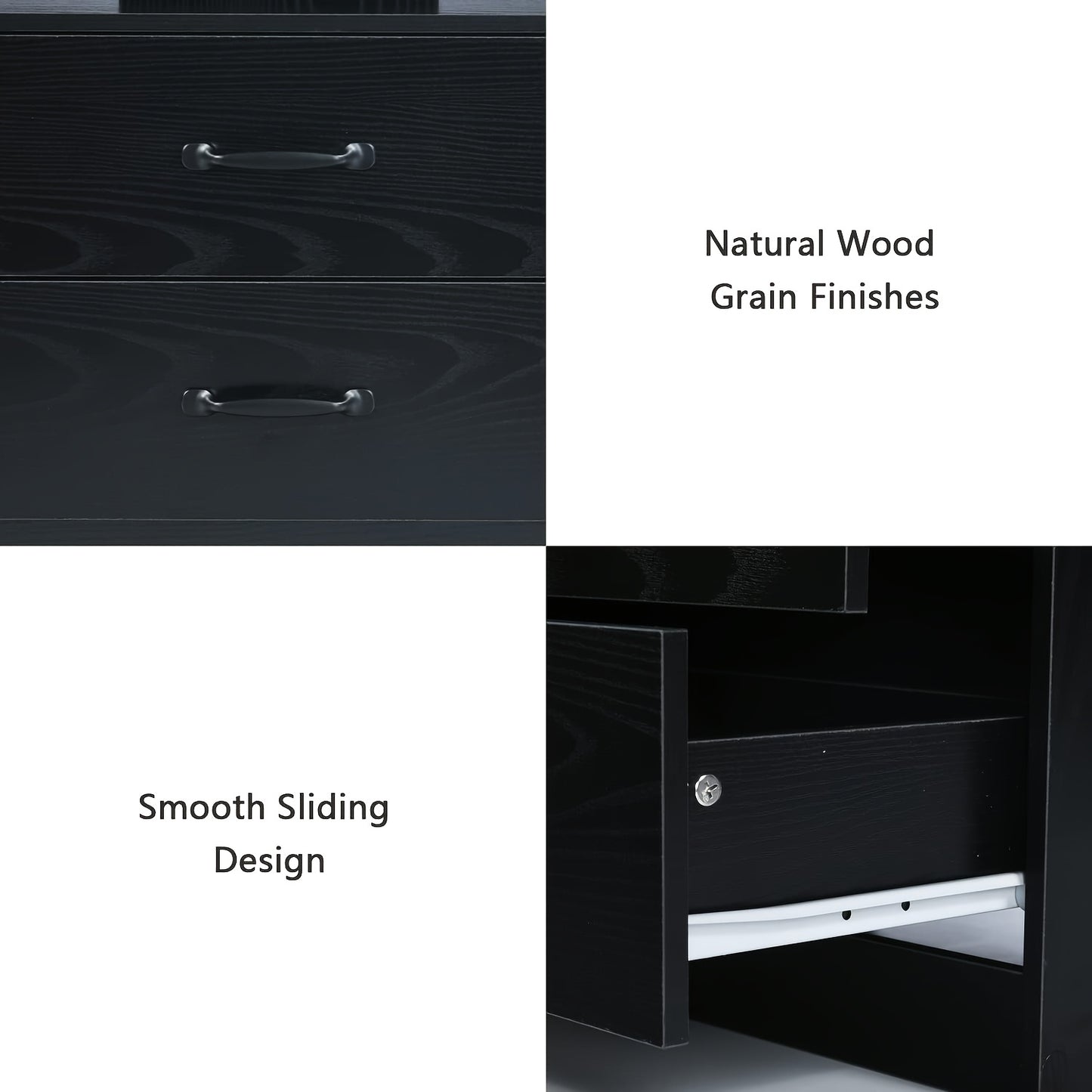 Nightstand With Charging Station And LED Lights Modern End Table With 2 Drawers