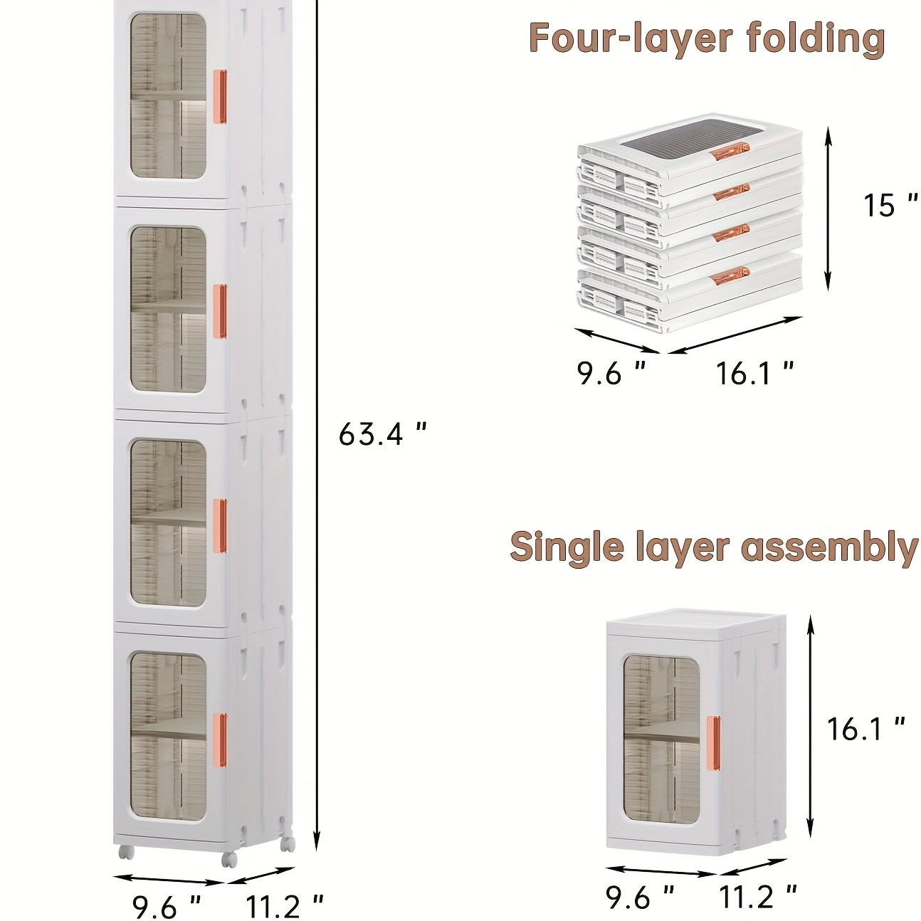 4 Layer White Adjustable Gap Cabinet With Transparent Door Movable Shelves