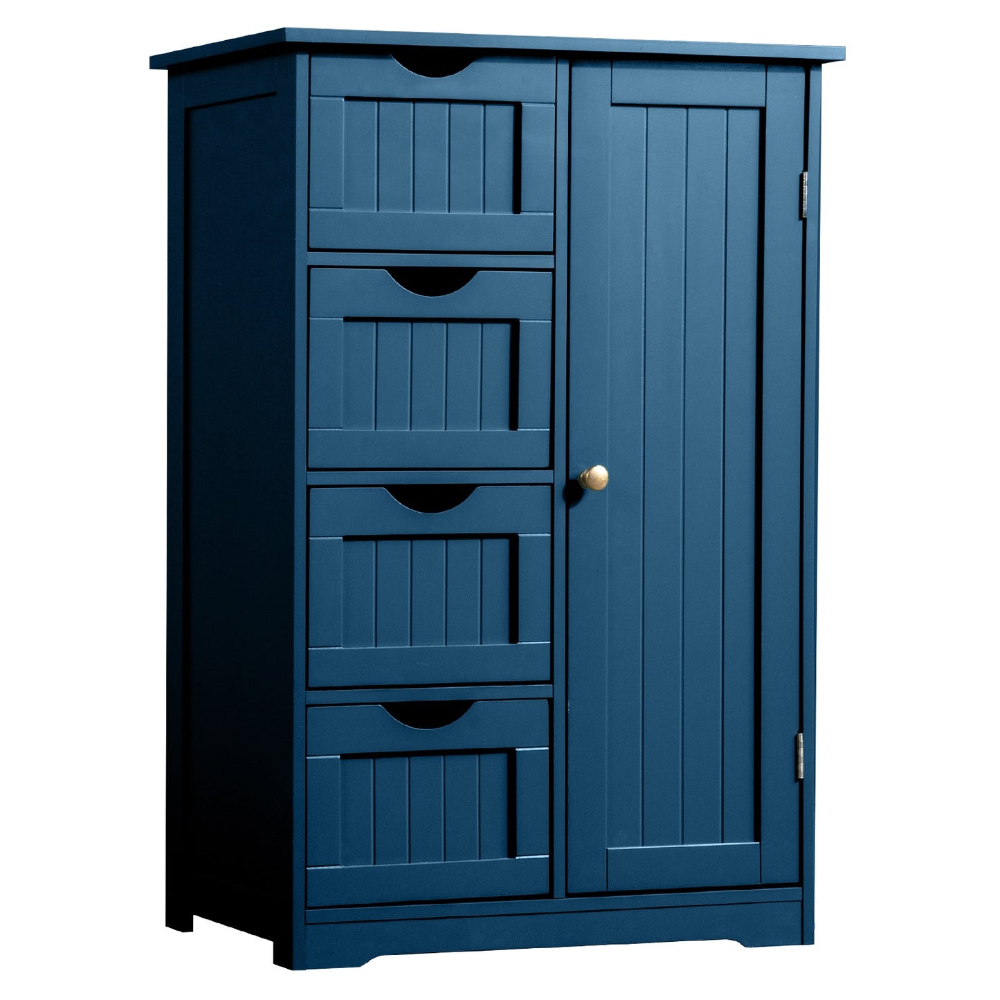 White Bathroom Floor Cabinet Side Storage With 4 Drawers 1 Cupboard 2 Shelves