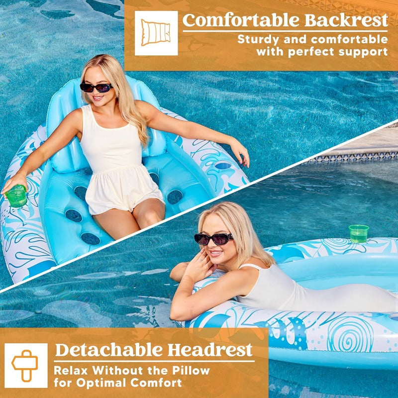 SYNCFUN Inflatable Tanning Pool Floats Adult-Oval Tanning Float Lounger for Adults Raft, Sunbathing Lounge Cool Water Party Games Lake Beach Swimming Pool Sun Tan Tube with Backrest Cup Holders
