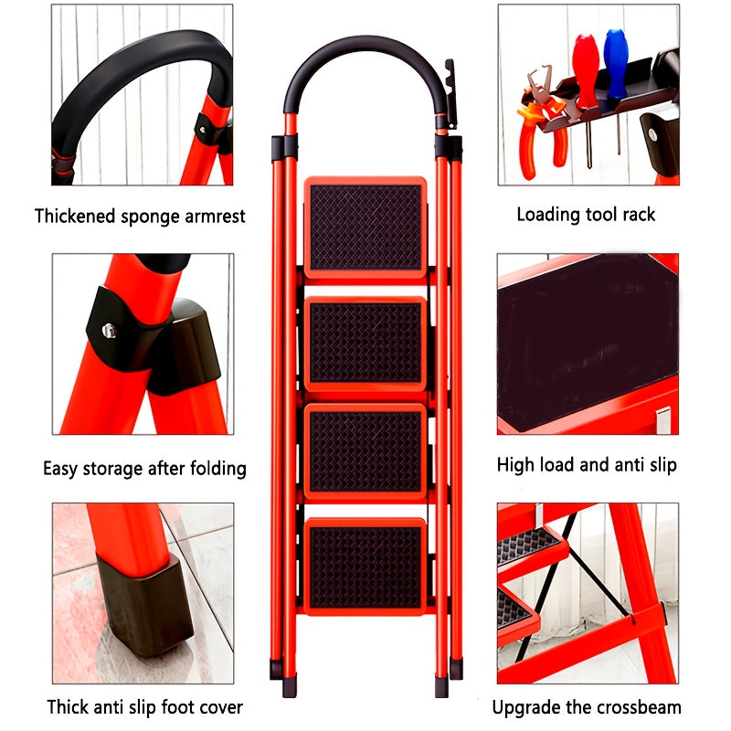 Foldable Footstool Ladder 3 Steps 400 Lb Capacity Non Slip Pedals