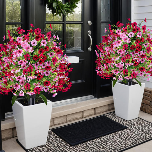 2 Pack UV Resistant Artificial Eugenia Shrub With Pink Flowers For Outdoor Decor