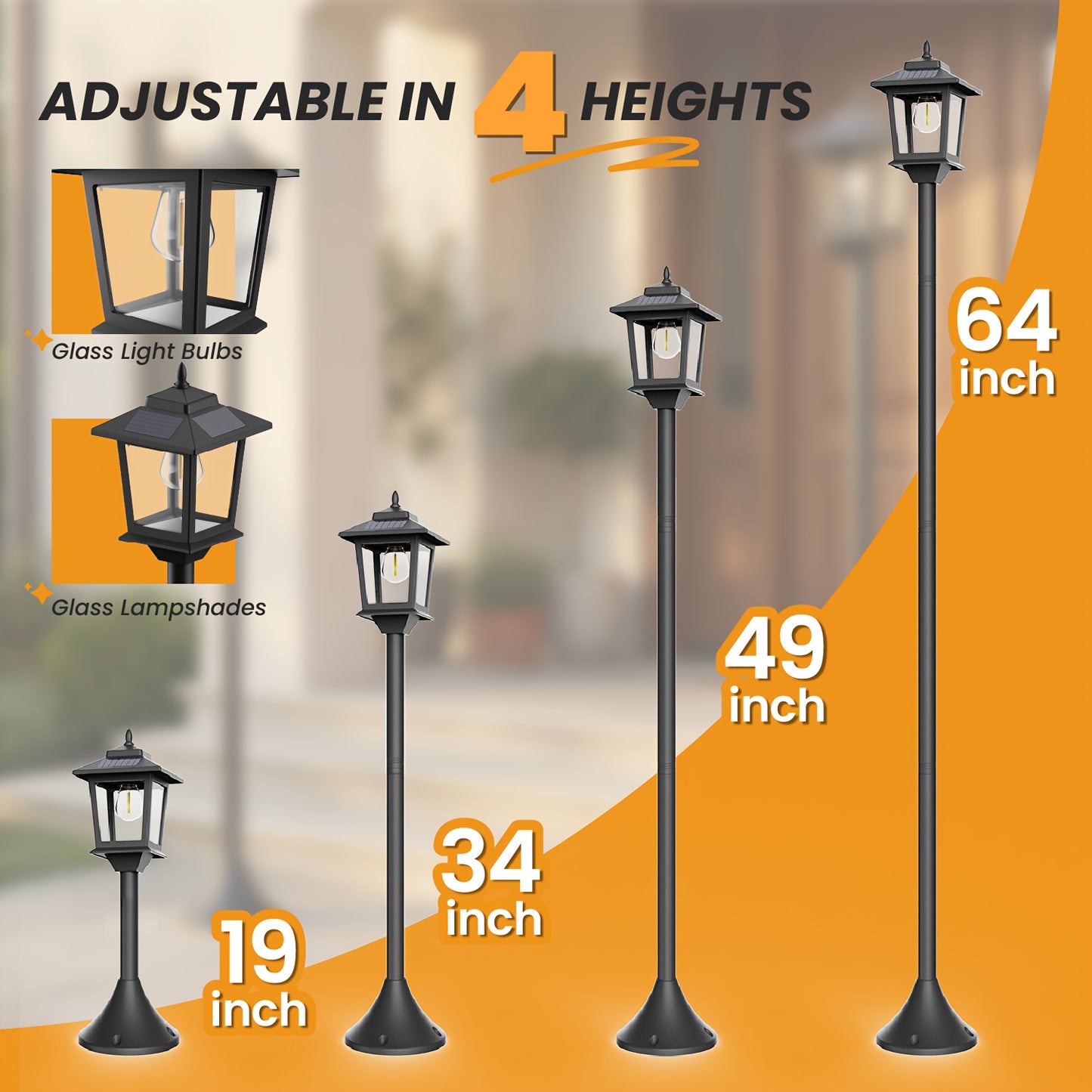2 Pack 63 Inch Solar Lamp Post Lights Outdoor Aluminum Poles Bulbs Included