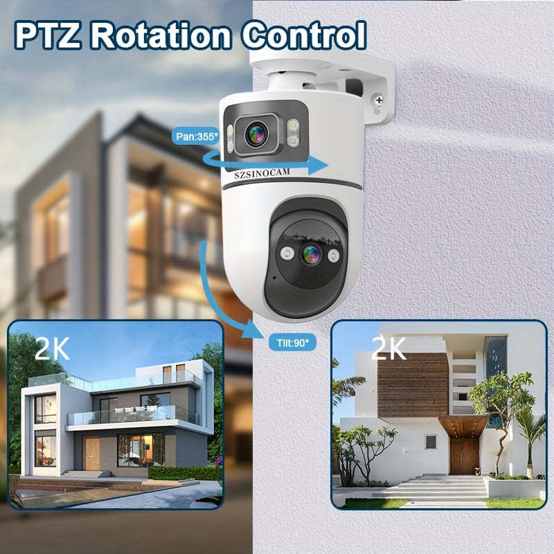 2K Dual Lens PTZ Outdoor Security Camera With 355 Rotation And Dual Band WiFi