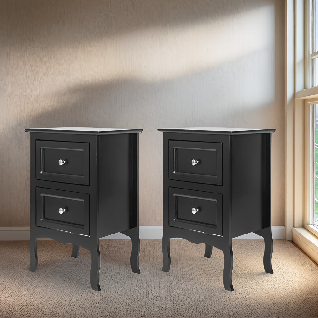 Pastoral Style Double Drawer Bedside Table Multicolor Painted Finish