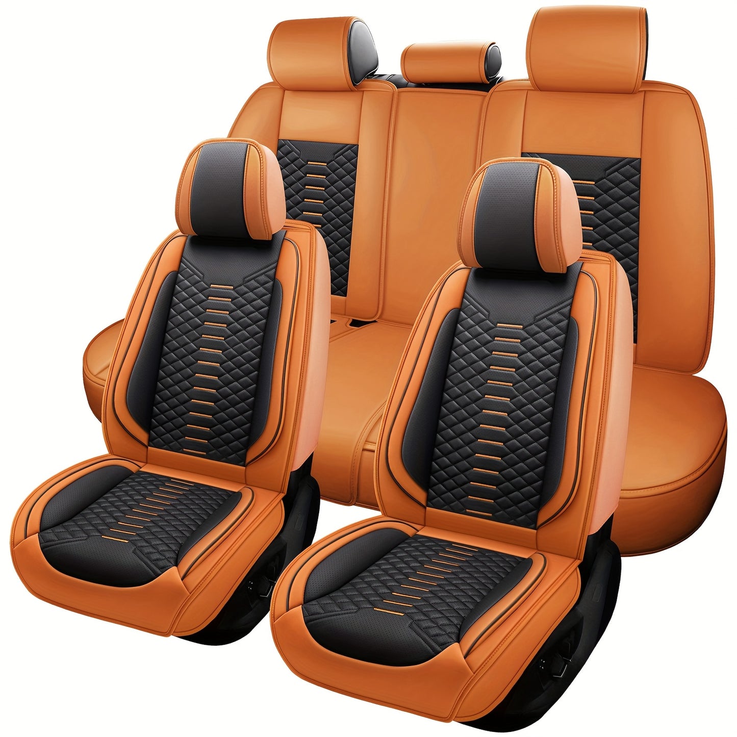5 Seat Nappa Leather Breathable Perforated Air Hole Universal Car Seat Covers Full Set Full Surrounded Front Back Side Cushion Protector Fit for Most Cars SUV Truck Sedan