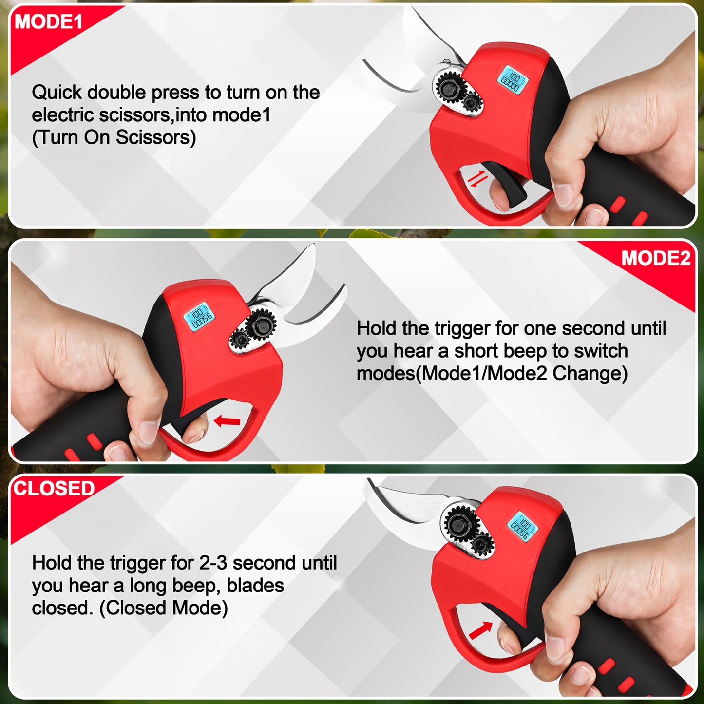 Upgraded Cordless Electric Pruning Shears 1.35 Inch Cutting Diameter with LCD