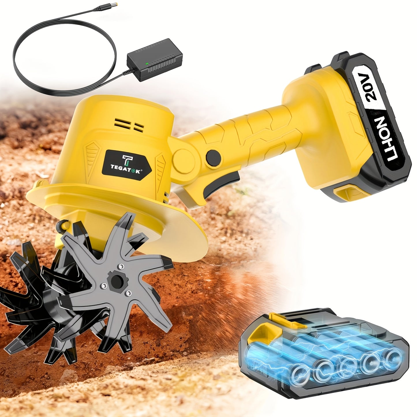 20V Cordless Tiller Cultivator Garden Portable Lightweight Handheld 9 Inch Width