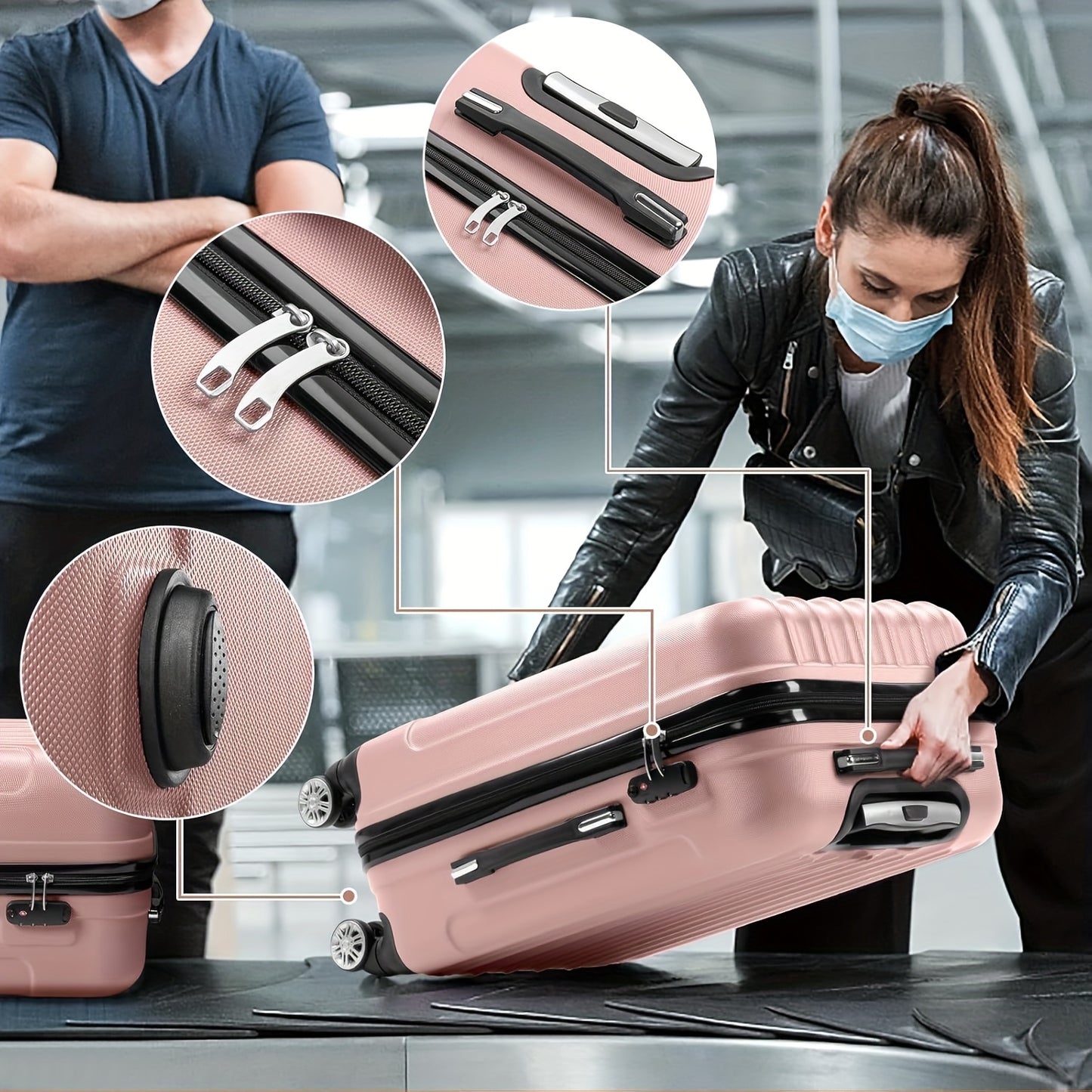 ABS Luggage 3 Hardshell Set With 20 24 28 Inch Aluminum Handle Spinner TSA Lock