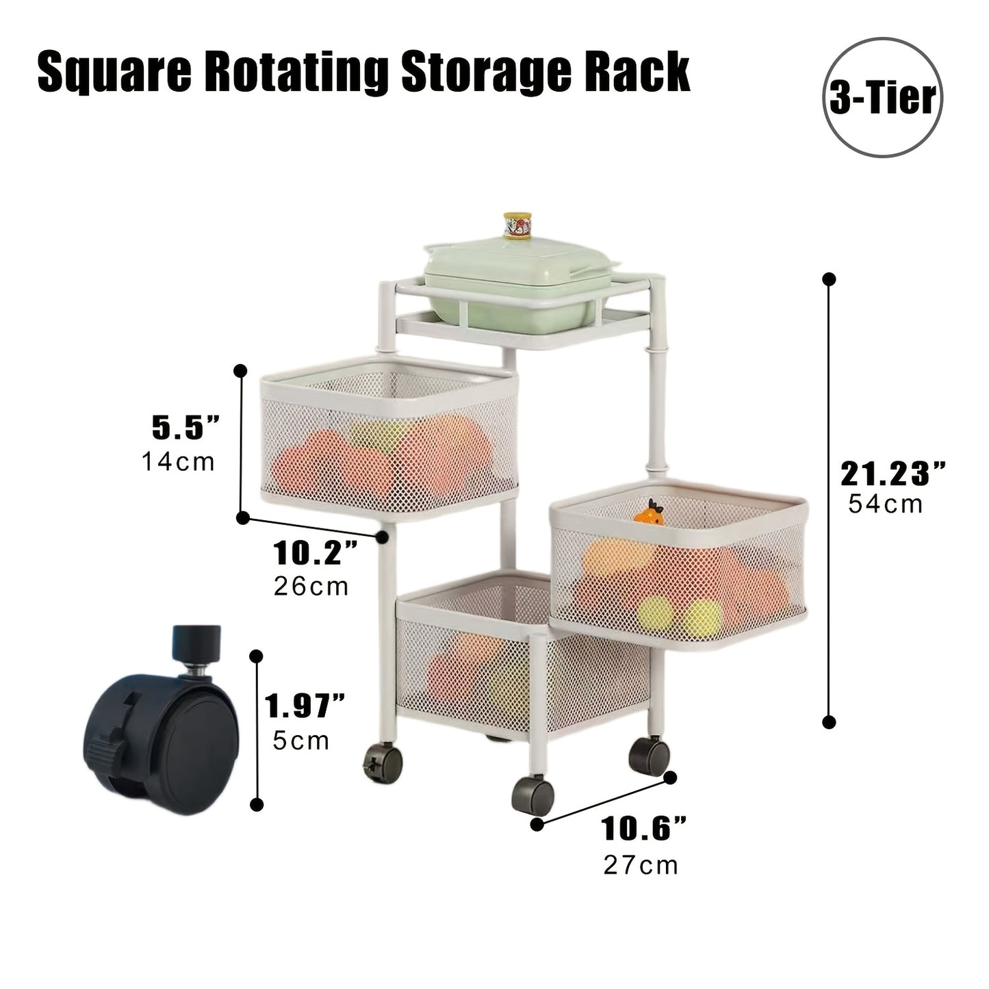 5 Tier Rotating Storage Shelf With Rolling Baskets Metal Mobile Bookcase Office