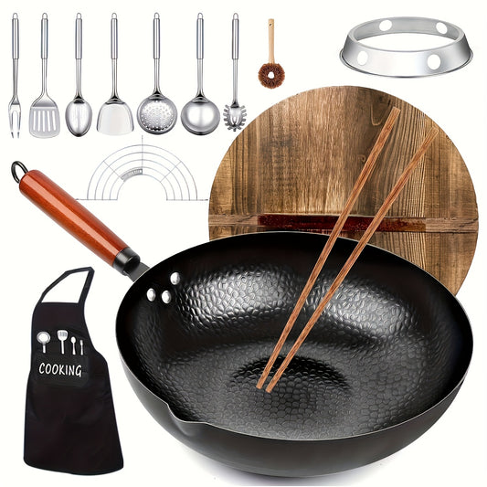 Cast Iron Frying Pan Wok Set 12.6 Inch With 13 Accessories For All Stoves