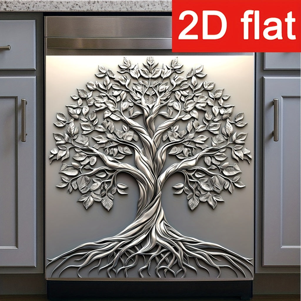 2D Flat, 1pc Tree of Life Magnetic Dishwasher Door Cover - 2D Flat Vinyl Art Print, Easy to Apply & Clean, Indoor Rectangular Dishwasher Trim, Elegant Kitchen Decor, 23.03 x 25.59 Inches, Dishwasher Magnetic Cover Decorative,