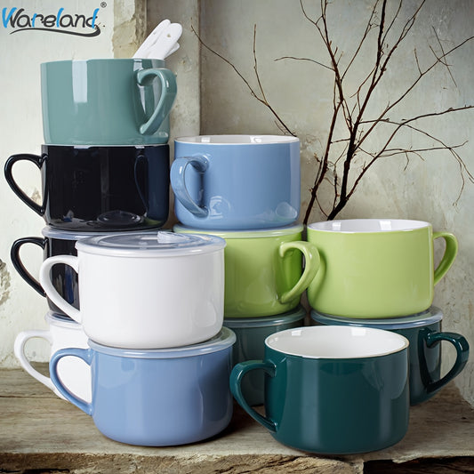 6pcs Soup Bowls with Handles & Spoons, 30oz Ceramic Ramen Bowl with Lid, Large Soup Mugs/Cups for Instant Noodle, Big Cereal Bowls for Oatmeal, Salad Containers with Lids, Mother's Day/Valentine's Day Gift