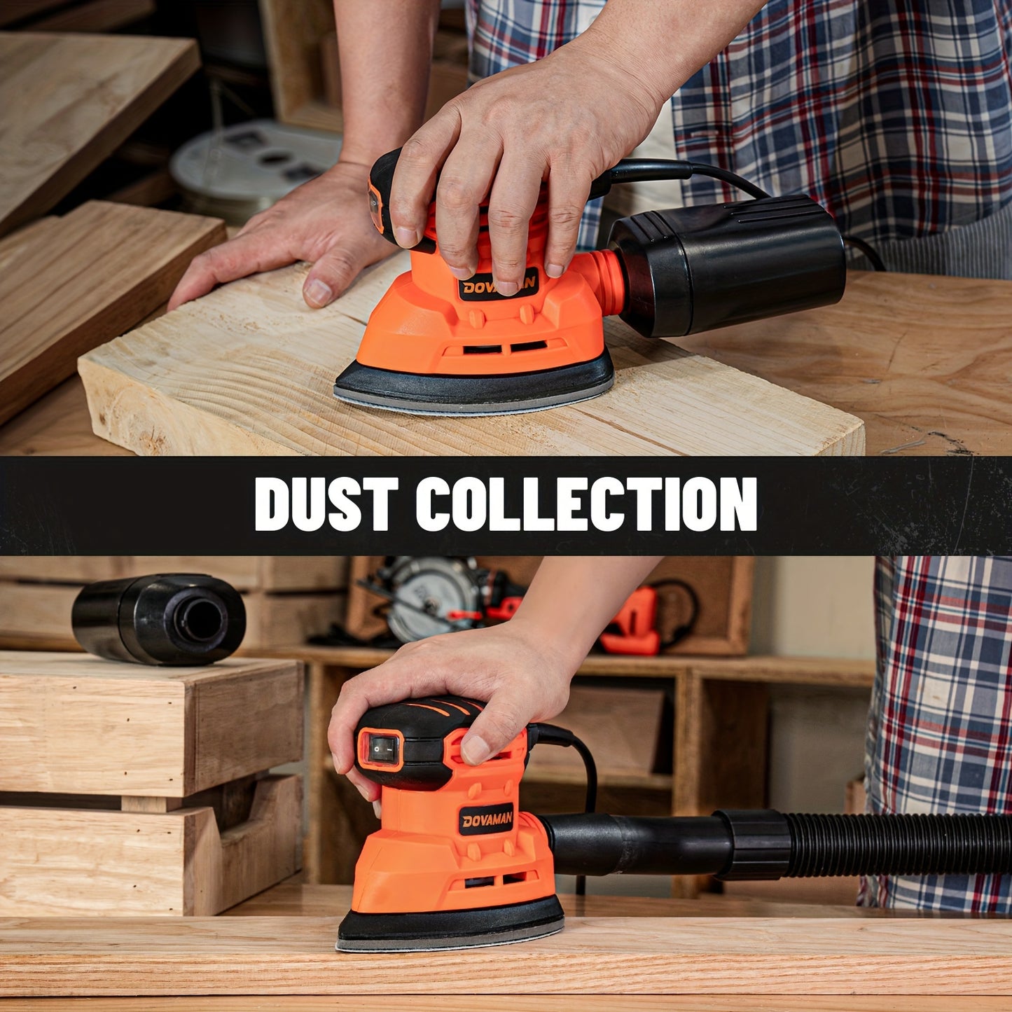 [12pcs, 130W DLS03A Sander] 130W 12000RPM DLS03A Hand Sander | Detail Sander Tool with 12pcs Sandpaper, Efficient Dust Collection System | for Wood and Steel Surfaces