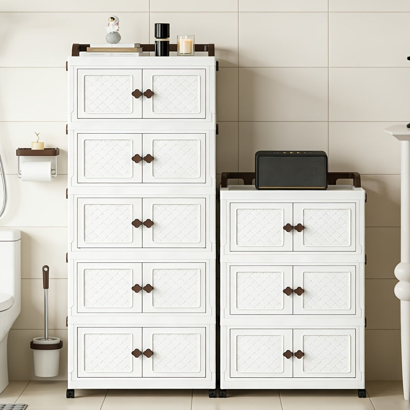 5 Tier Bathroom Folding Storage Cabinet White For Toiletries And Medicines