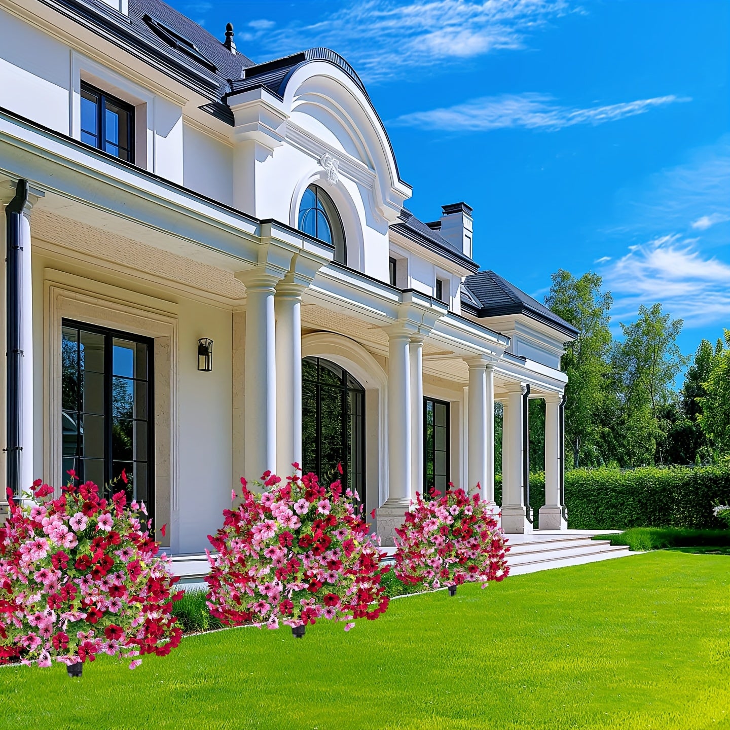 2 Pack UV Resistant Artificial Eugenia Shrub With Pink Flowers For Outdoor Decor