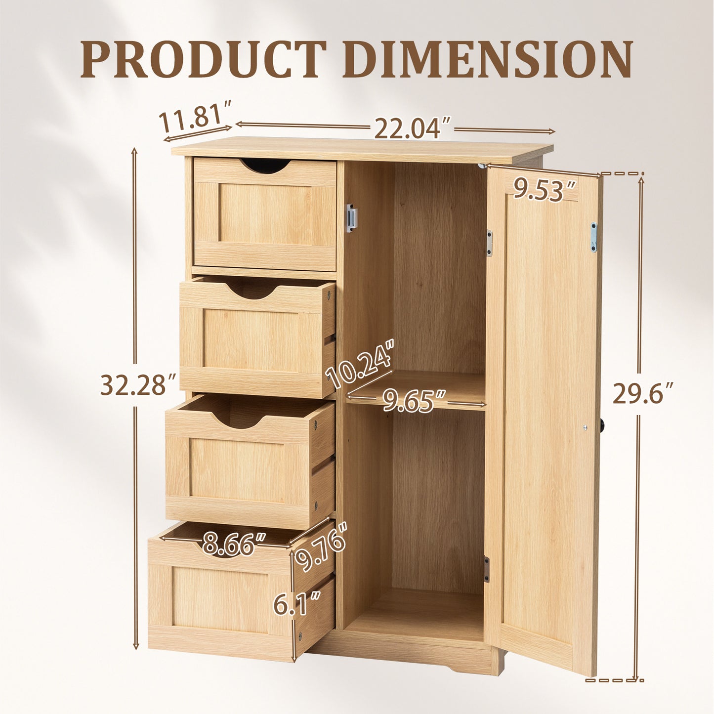 4 Drawer Bathroom Vanity Cabinet With Door Natural Wood Laminate 56x30x80cm
