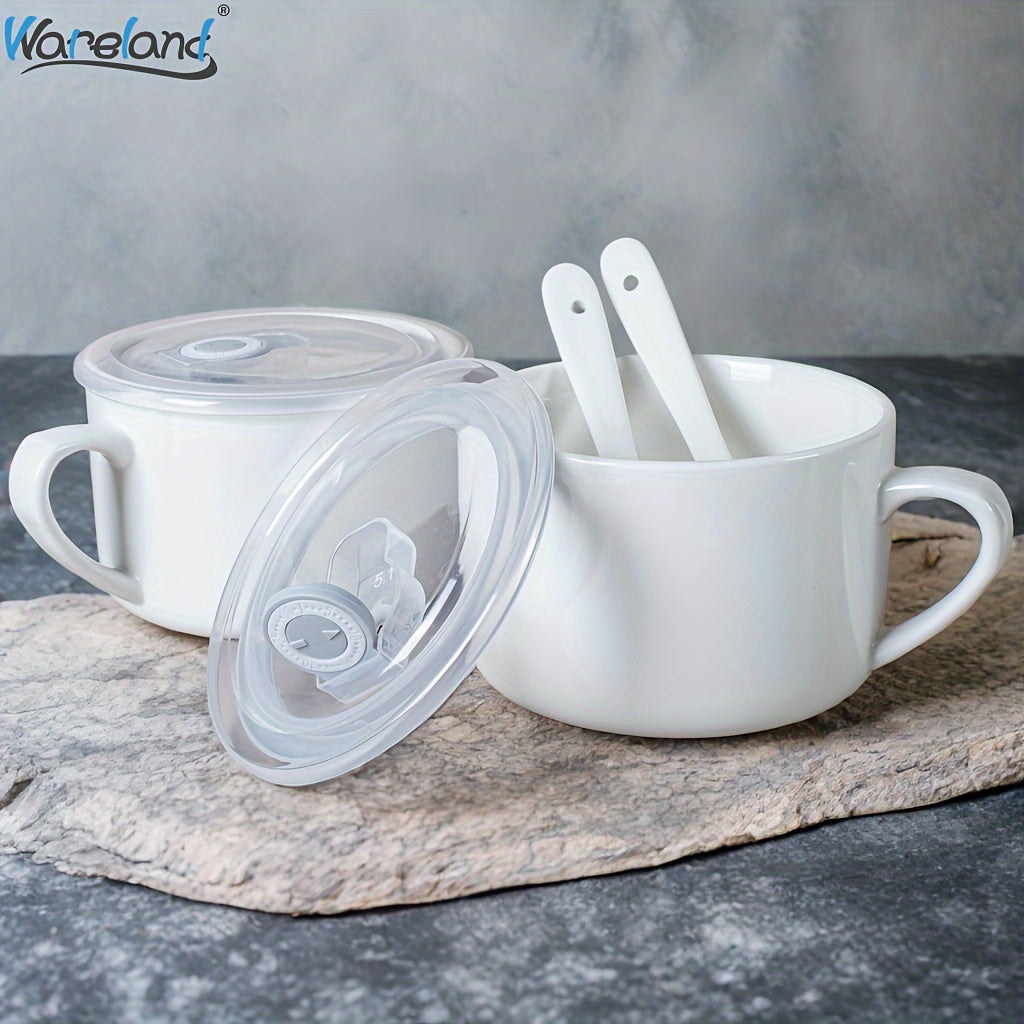 6pcs Soup Bowls with Handles & Spoons, 30oz Ceramic Ramen Bowl with Lid, Large Soup Mugs/Cups for Instant Noodle, Big Cereal Bowls for Oatmeal, Salad Containers with Lids, Mother's Day/Valentine's Day Gift