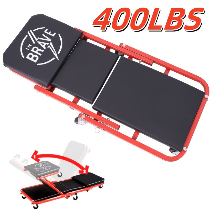 [2-in-1 Z-Type Crawler Seat] 2-in-1 Z-Type Adjustable Foldable Lift Seat Reclining Plate | Crawler Seat for Garage Car Bottom Repair Tool Box - Perfect Gift for Mechanic, Gray And Red Available