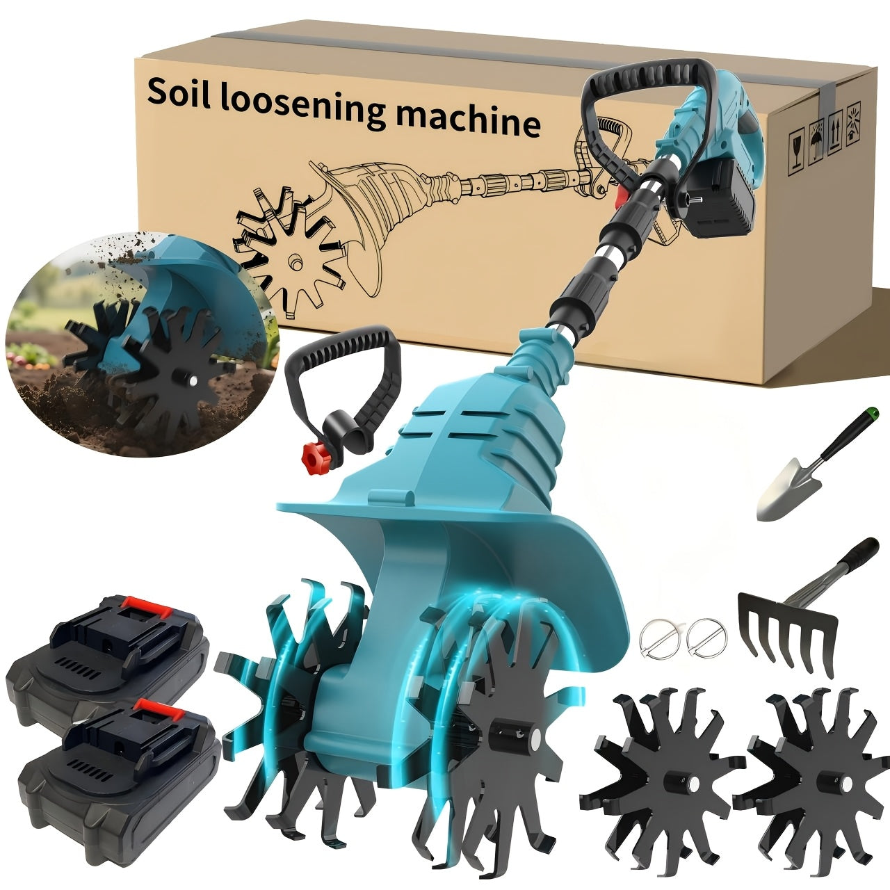 21V Cordless Tiller And Garden Scarifier 270 RPM With 2 Batteries And Charger