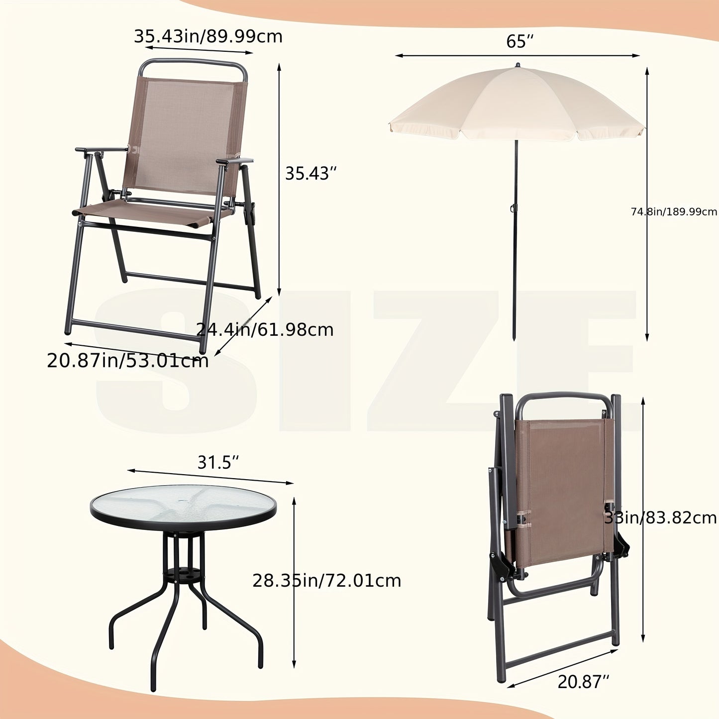 JY QAQA Folding Patio Dining Set 6 Piece All Weather Glass Table And 4 Chairs