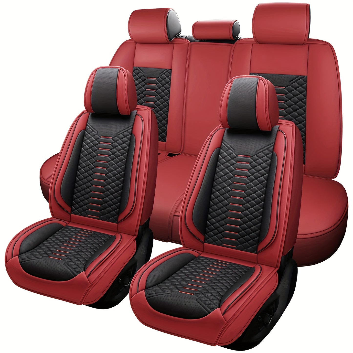 5 Seat Nappa Leather Breathable Perforated Air Hole Universal Car Seat Covers Full Set Full Surrounded Front Back Side Cushion Protector Fit for Most Cars SUV Truck Sedan