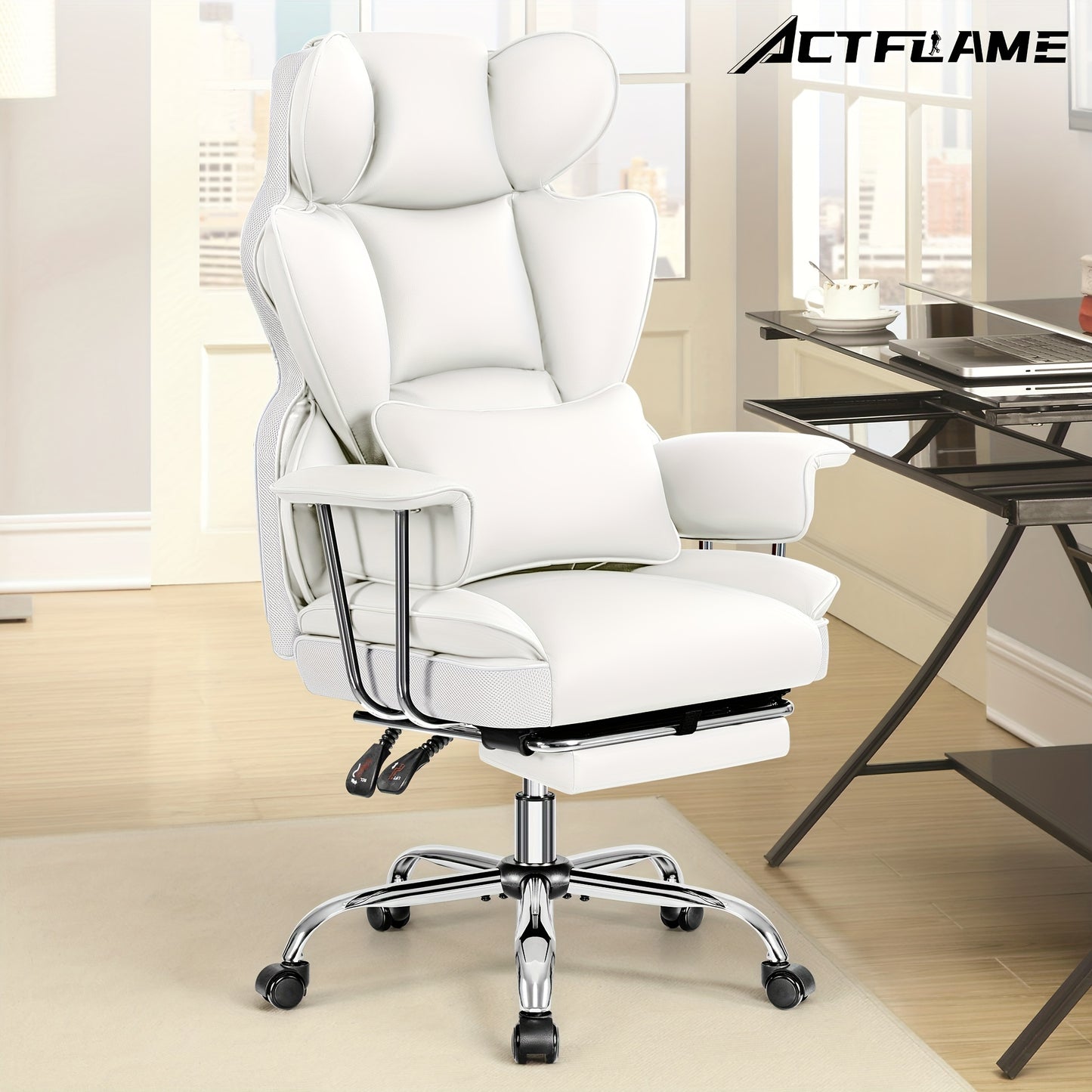 Premium Plus-Size Ergonomic Video Game Chair - Executive High-Back Leather Seat with Enhanced Lumbar Support, Integrated Footrest, and Adjustable Armrests for Ultimate Comfort in Spacious Homes and Offices