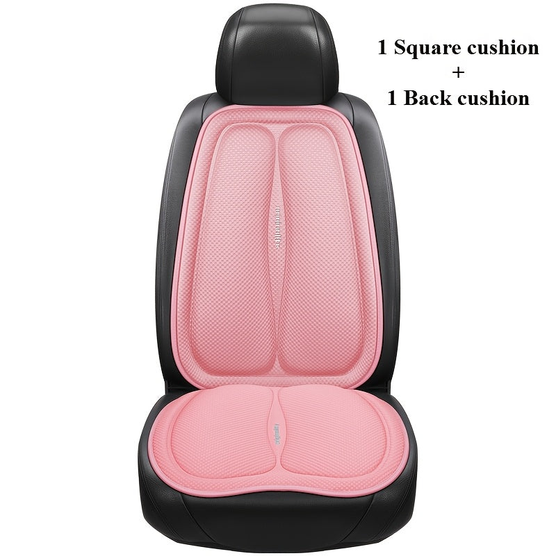 Car Accessories 2-Piece Set, Universal Square Car Seat Cushion + Backrest Pad for All-Season Use – Breathable & Cool in Autumn/Warming Winter Comfort Design. Easy to Install Multi-Layered Space Patterns, Perfect