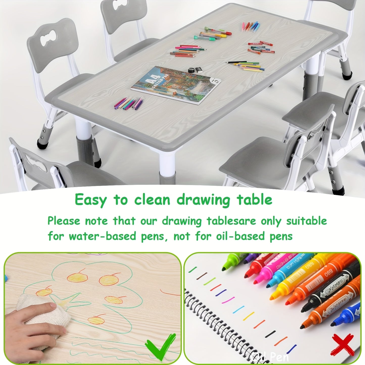 Modern Kids Table And Six Chairs Gray Plastic Easy Assembly