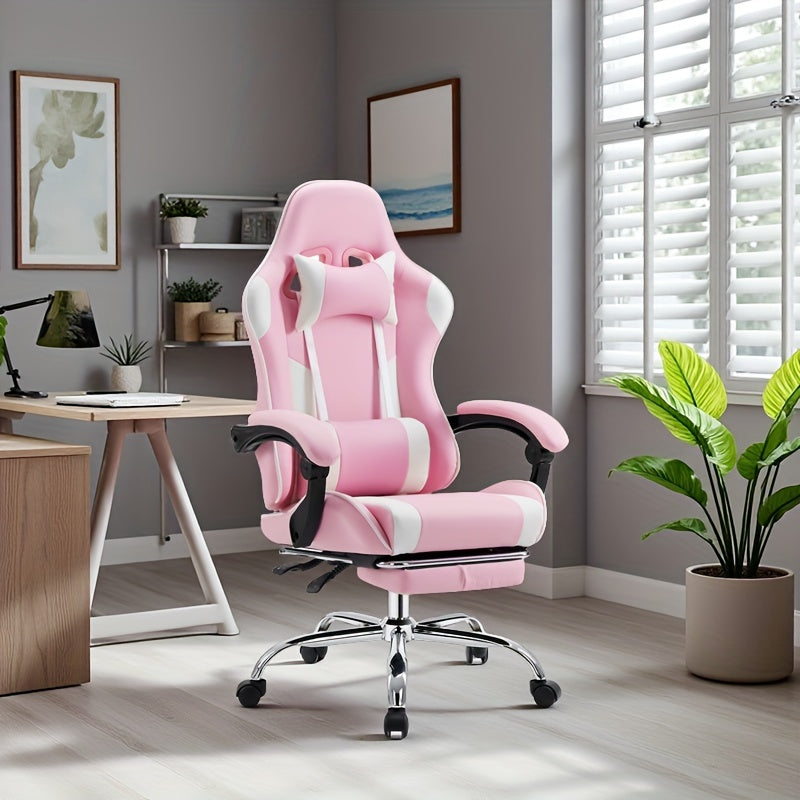 Video Game Desk Chair - Ergonomic Computer With Footrest And Comfy Lumbar Support, Recliner With Headrest, Fixed Up Armrest