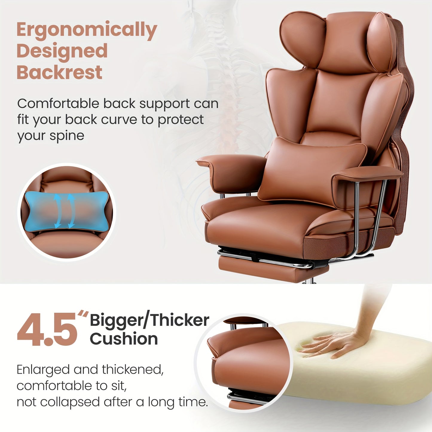 Premium Plus-Size Ergonomic Video Game Chair - Executive High-Back Leather Seat with Enhanced Lumbar Support, Integrated Footrest, and Adjustable Armrests for Ultimate Comfort in Spacious Homes and Offices