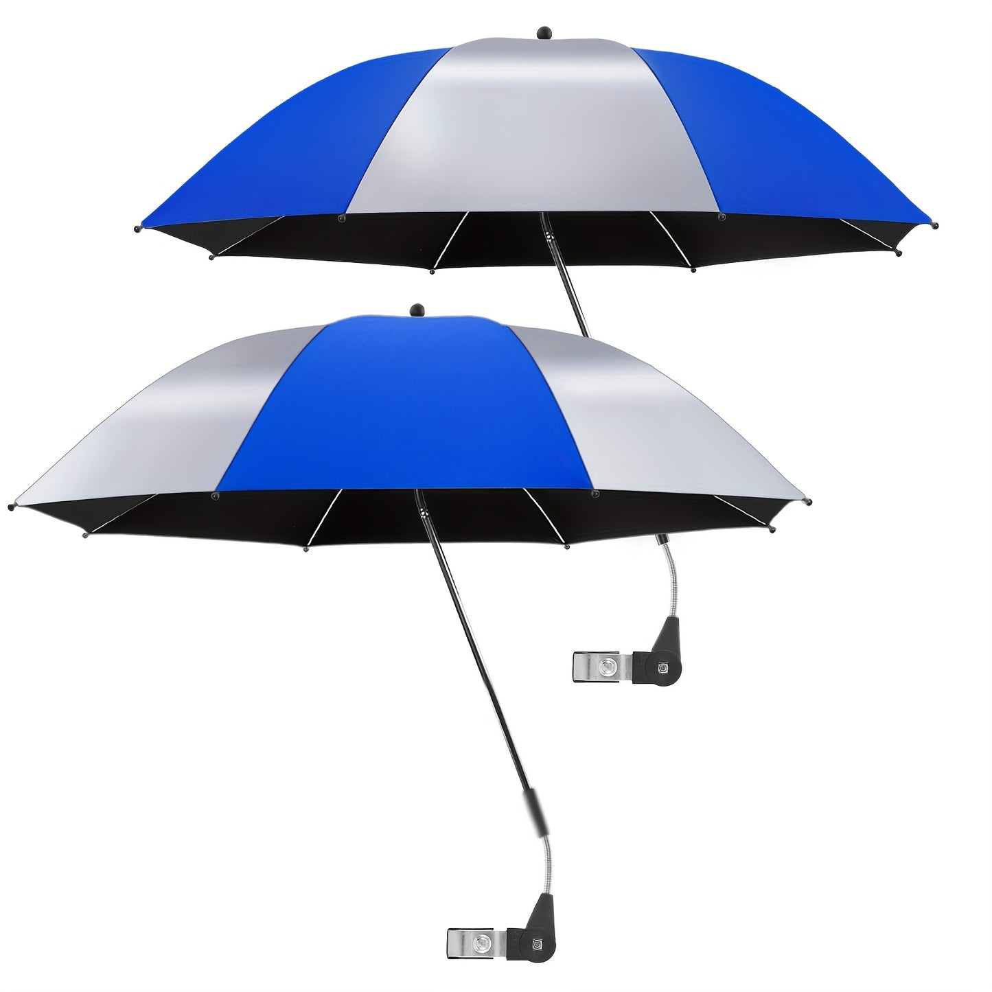 2 Pack Chair Beach Umbrella with 360° Clamp, UPF50+ Sun Protection, Carbon Fiber Pole & Lightweight Polyester Canopy, Mixed Colors for Beach, Camping, Patio, Outdoor Travel, Camping Essentials, Classic Umbrella Design, Durab