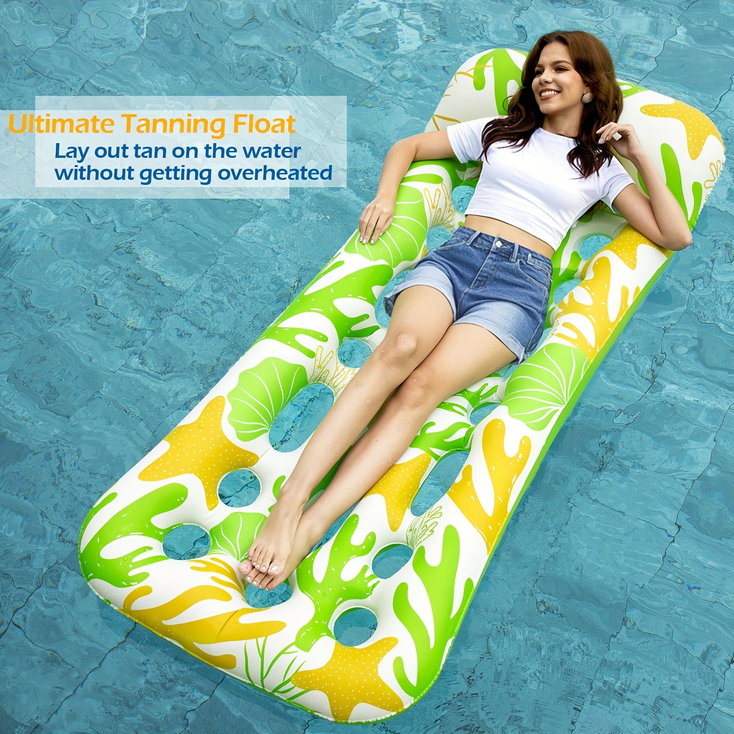 Jasonwell Inflatable Pool Float Lounge - 2pcs Floaties Rafts for Adults Floating Lounger Sun Tanning Floats Cool Water Floaty Swimming Lake Beach Party Toys (BlueBeige)