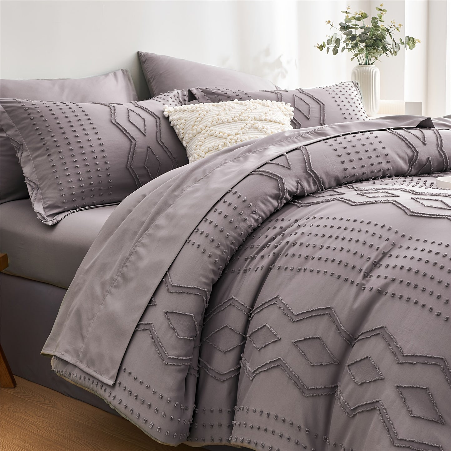 Boho Microfiber Comforter Set All Season Geometric Tufted Bedding In A Bag