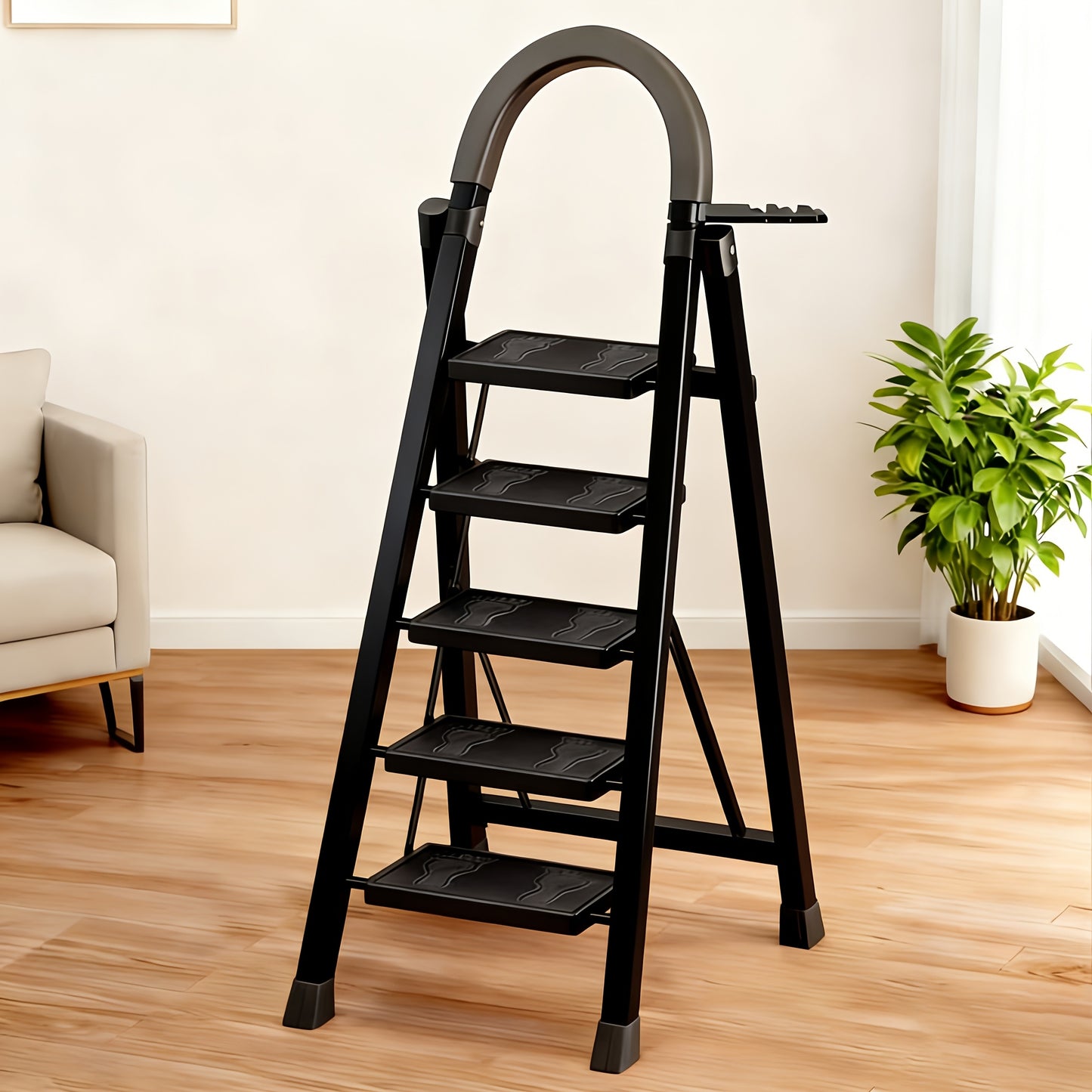 Five Step Portable Folding Ladder With Non Slip Steps Lightweight For Home Use