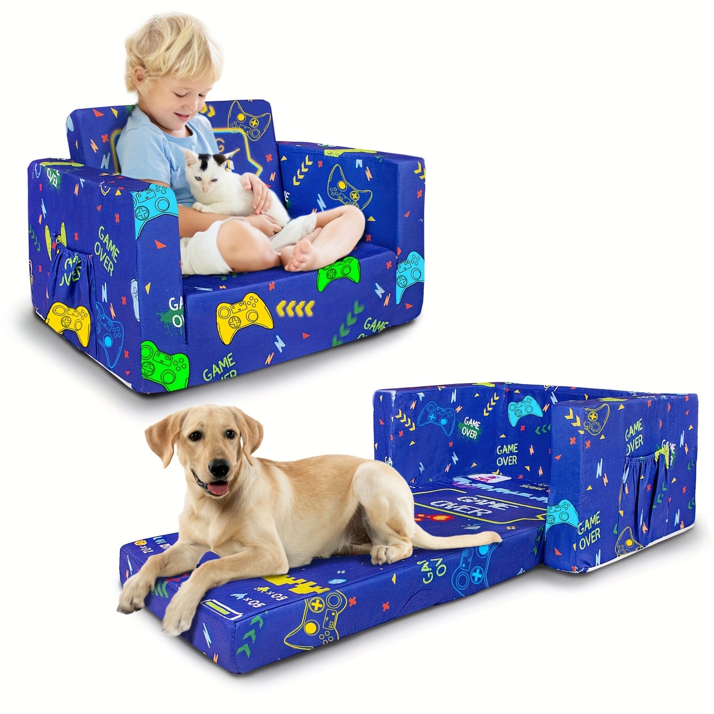 Kids Convertible Sofa Bed Lounge Chair Dinosaur Print