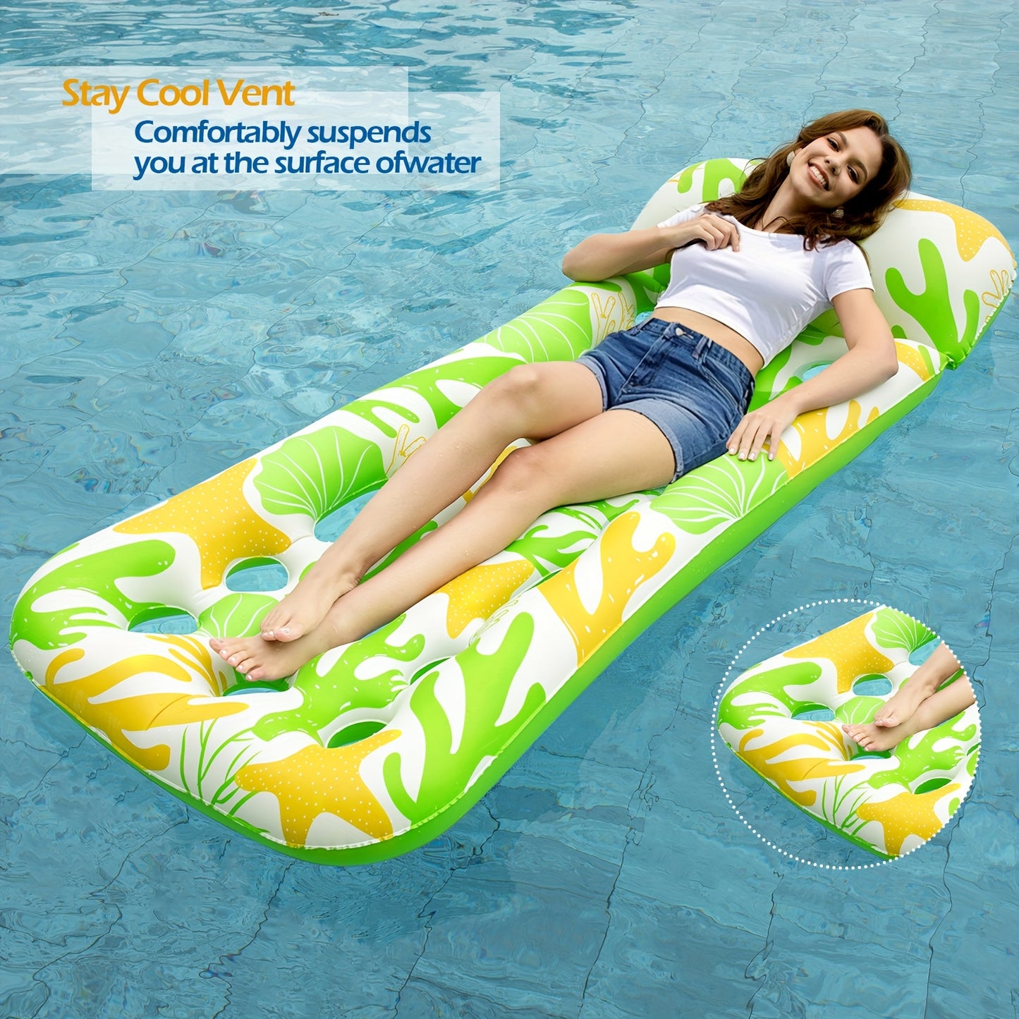 Jasonwell Inflatable Pool Float Lounge - 2pcs Floaties Rafts for Adults Floating Lounger Sun Tanning Floats Cool Water Floaty Swimming Lake Beach Party Toys (BlueBeige)