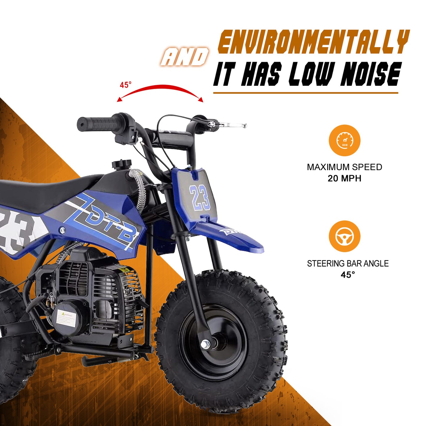 Mini Off-Road Dirt Bike, 49 CC 2-Stroke Gas Bike with Off-Rode Tire, Suspensions, Disc Brakes, Max Load 160Lbs, Max Speed 18Mph