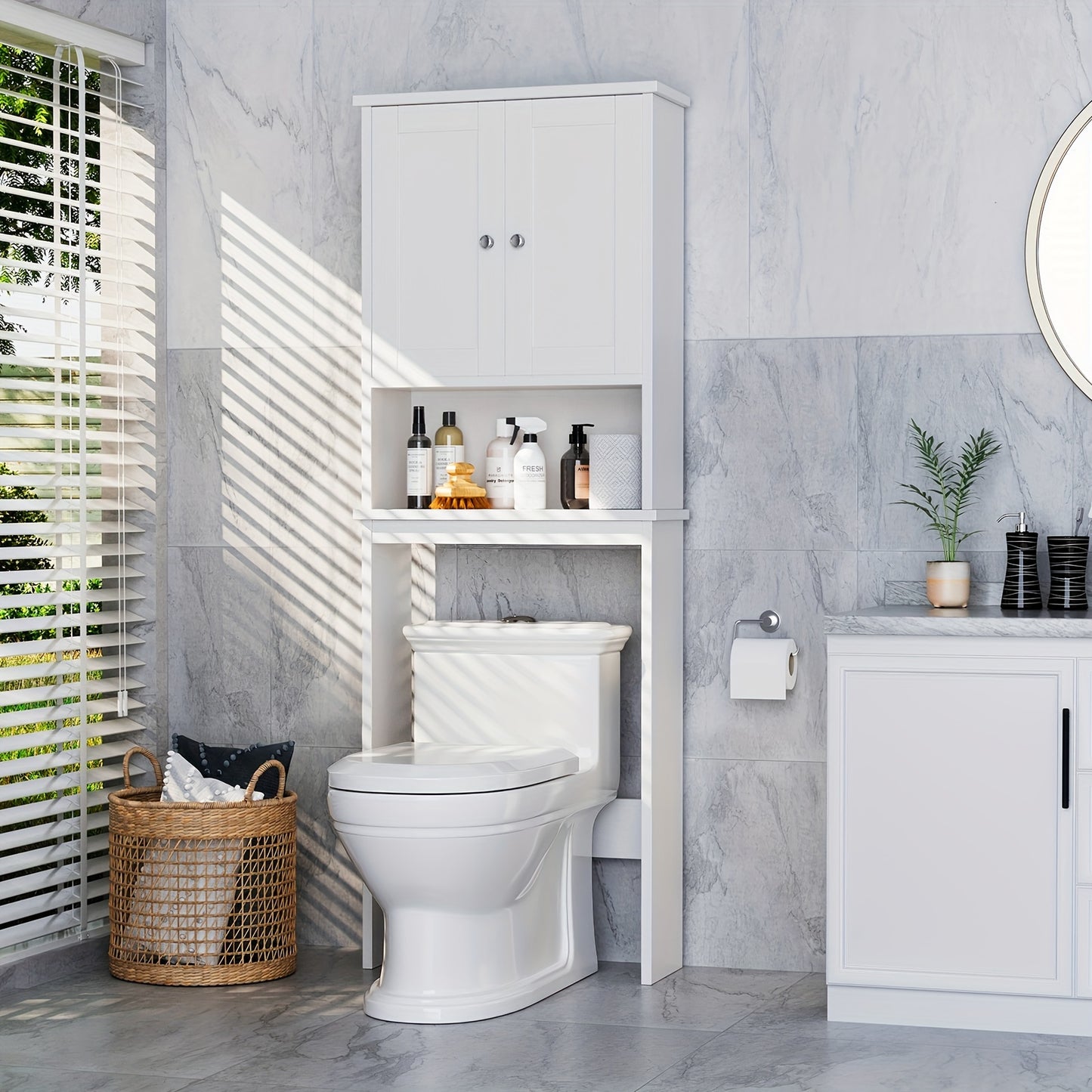 JY QAQA Over The Toilet Storage Cabinet White Space Saver With Adjustable Shelf