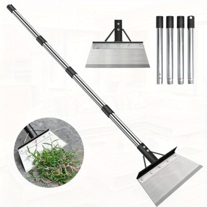 Heavy Duty Steel Garden Shovel With 59In Adjustable Handle And Flat Scraper Blade